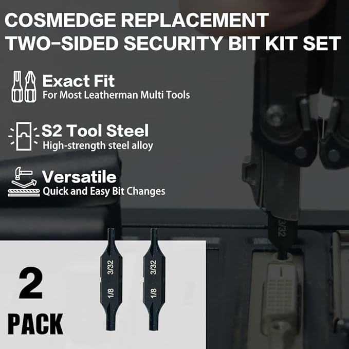 Security Bit Kit Set with Clutch Screwdrivers #1/8?쓆nd 3/32" Bit for Leatherman, Replacement Double-Ended Flat Screwdriver Bits for Leatherman Multi-Tool Accessories,S2 Steel (2Pack)
