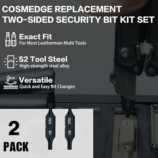 Security Bit Kit Set with Clutch Screwdrivers #1/8?쓆nd 3/32" Bit for Leatherman, Replacement Double-Ended Flat Screwdriver Bits for Leatherman Multi-Tool Accessories,S2 Steel (2Pack)