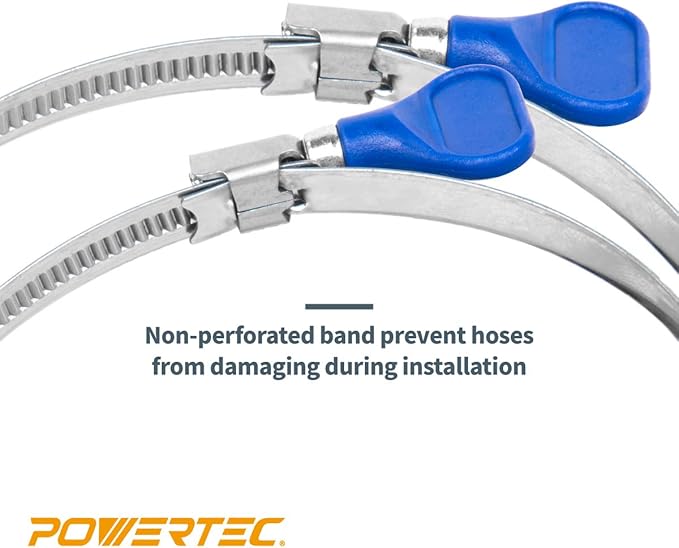 POWERTEC 70260 4 Inch Key Hose Clamp, Thumb Screw Key Adjustable Stainless Steel Hose Clamps for Dust Collection, Dust Collector and Dryer Vent Hose, Pipe Clamp, RV Clamp, Worm Gear Clamp, 10 pack