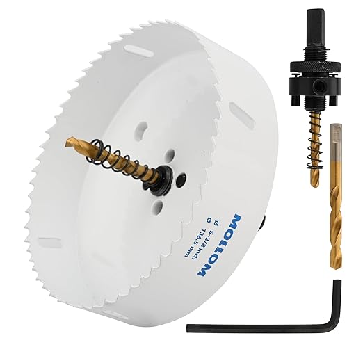 Mollom (136.5mm | 5-3/8") HSS M42 with 8% Cobalt BI-Metal Hole Saw with 2 Pilot Drill Bits & Arbor Smooth Cutting for PVC,Drywall,Wood,Plastic,Gypsum Board,Rubber