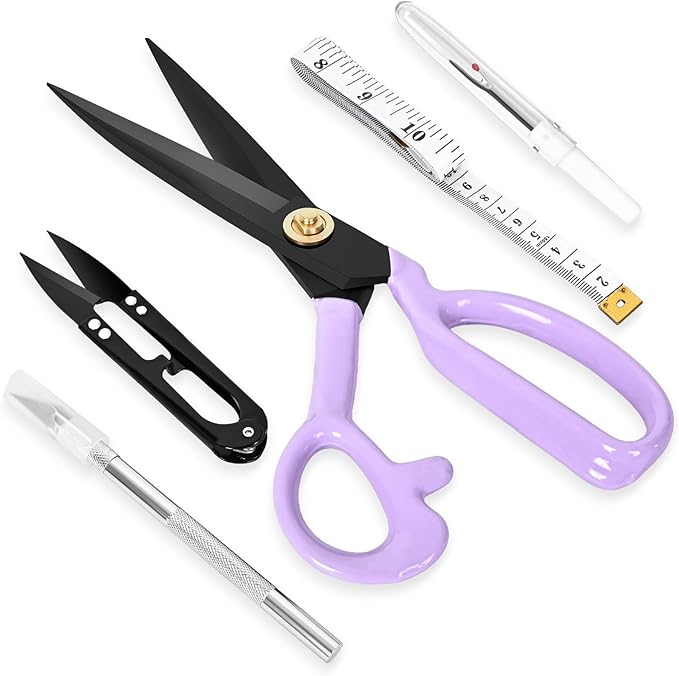 Professional Tailor Scissors Heavy Duty - Multi-Purpose Sewing Fabric Scissors for Leather Cutting Industrial Sharp Shears Home Office Arts, and Crafts (9 Inch) Purple