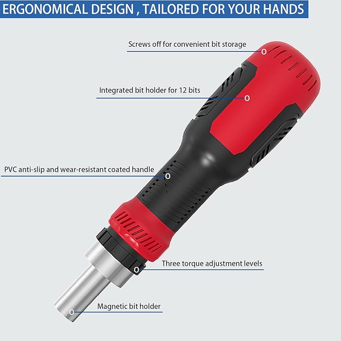 Ratcheting Screwdriver Bit Set, WOOPHEN 13-in-1 Multi Bit Ratchet Screw with Magnetic 1/4 Nut Driver Screwdriver, Suitable for Garage, Home, Workplace and DIY Repair (Red)