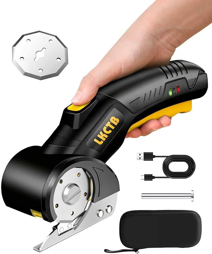 Electric Cardboard Cutter Scissors with LED Light, 3000mAh Rechargeable Battery, Brushless Motor, Tungsten Steel Blade, Cuts Cloth, Carpet, Cable Cutter Wire Rope Cutters Black and yellow