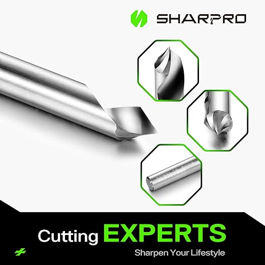 SHARPRO Chamfer Router Bits V Groove O Flute Spiral Router Bit 60 Degree 1/4 Inch Shank CNC Carbide V-bit for Engraving and Chamfering Lettering, Ideal for Wood, Acrylic and PVC (3PCS)