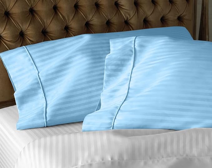 2Pcs Pillowcase 800 Thread Count 100% Egyptian Cotton Pillows for Sleeping, Soft & Silky Sateen Weave Bed Pillow Cover Long-Staple Standard Pillowcase Set of 2 Size (20"x40") - Light Blue Stripe