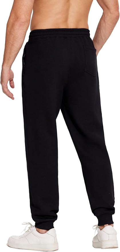 PINSPARK Men's Fleece Joggers with Zipper Pockets Tapered Sweatpants Cotton Sweat Pants for Mens Heavyweight Lounge Pants