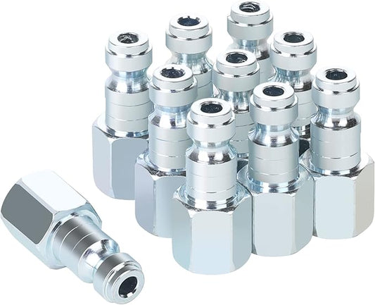 Air Compressor Accessories Fittings, Automotive T-type, 1/4 Inch Body Size, 1/4 Inch Female Threads Size, Steel Material, 300PSI Max Working Pressure, 10 Pieces Air Hose Plug Set