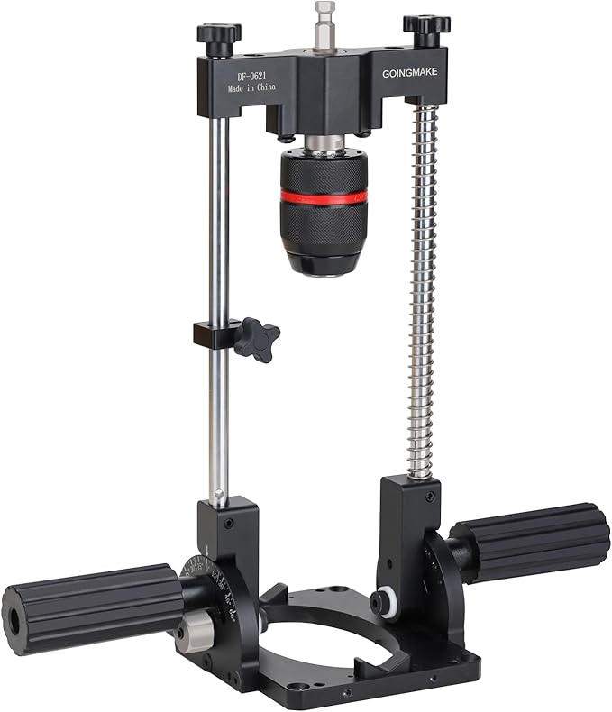 Portable Drill Guide for Straight Holes, Adjustable Portable Drill Press with 1/2" Chuck and Accurate Angle Stops, Precision Drilling Jig Attachment for 0 to 60° Angle for Hand Drill