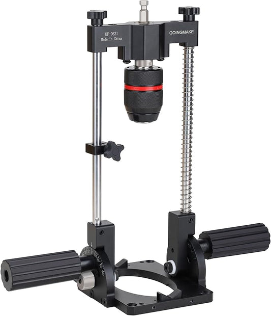 Portable Drill Guide for Straight Holes, Adjustable Portable Drill Press with 1/2" Chuck and Accurate Angle Stops, Precision Drilling Jig Attachment for 0 to 60° Angle for Hand Drill