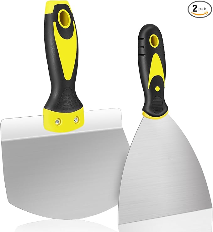 Bucket Scoop - 6.5" Arc-shape Stainless Steel Bucket Scraper and 4" Putty Knife Set - Rustproof Bucket Scoop for Drywall, Plaster - Scraper Hand Tool with Soft-Grip Handle