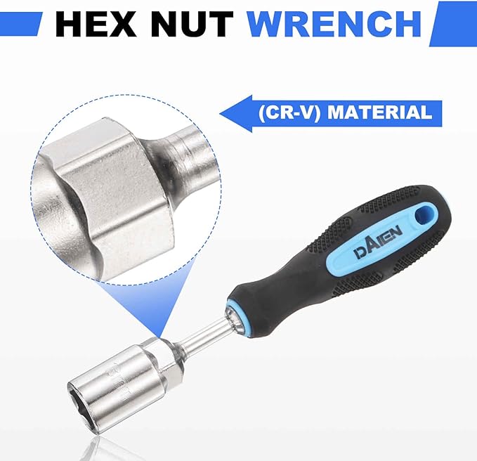 HARFINGTON Metric Nut Driver 18mm CR-V Non-Magnetic Detachable Tip Hollow Shafts Hex Socket Screwdriver with Anti-Slip Handle for Automobile Repair Bit Driver, Blue/Black