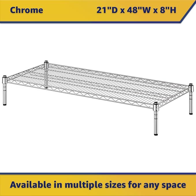 21" x 48" x 8" Chrome Wire Storage Shelf, Dunnage Rack, Commercial 1 Tier Small Shelf