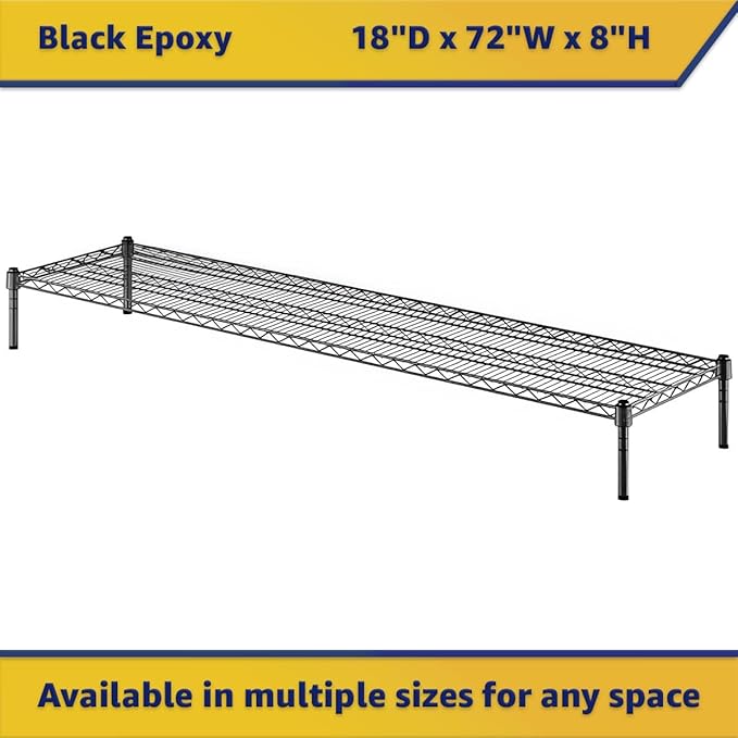 18" x 72" x 8" Black Epoxy Wire Storage Shelf, Dunnage Rack, Commercial 1 Tier Small Shelf