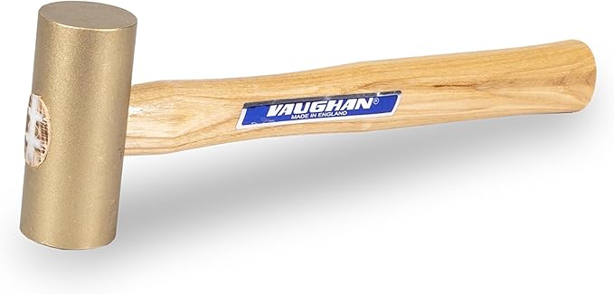 VAUGHAN Solid Brass Mallet, Non Sparking Non Marring 1.5 Lbs Head, Hickory Handle, BM150, VN59312
