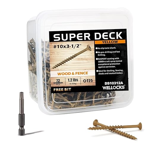 WELLOCKS Deck Screws, Wood Screws, Tan, Superior Rust Resistant, Epoxy Coated, Above 1000 Hour Salt Spray Coating T25 Torx Star Bit Included for Outdoor Wood Fence (5.2LBS Tan, #10횞3-1/2")