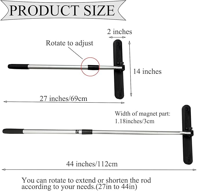 57 LB Strong Magnetic Nais Sweeper Telescoping Magnet Pickup Tool from 27" to 44",Heavy Duty Magnetic Nail Sweeper for Picking Nails, Screws, Metal Tools