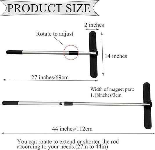 57 LB Strong Magnetic Nais Sweeper Telescoping Magnet Pickup Tool from 27" to 44",Heavy Duty Magnetic Nail Sweeper for Picking Nails, Screws, Metal Tools
