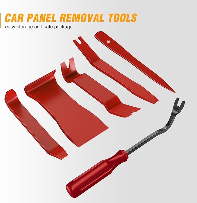 GOOACC 6PCS Auto Trim Removal Tool Kit No-Scratch Tool Kit for Car Audio Dash Window Molding Fastener Remover Tool Kit-Red
