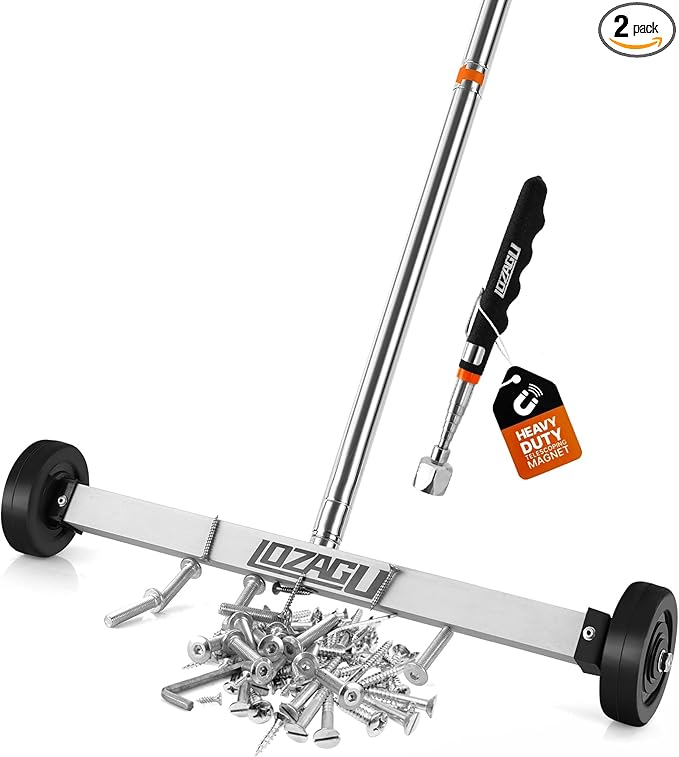 17" Rolling Magnetic Sweeper with Wheels with Wheels, 8.8 Lbs Pull Force with Telescoping Holder