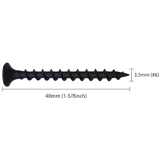 150pcs #6 횞 1-5/8 inchs High Hardness Drywall Screws, Black, Coarse Thread, Phillips Drive, Bugle Head, Black Wood Screws, Wood and More