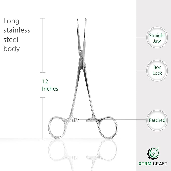 Pean Hemostat Straight and Curved Multipurpose Locking Tweezer Clamps Serrated, Stainless Steel - Hemostats for Nurses, Fishing Forceps, Crafts and Hobby