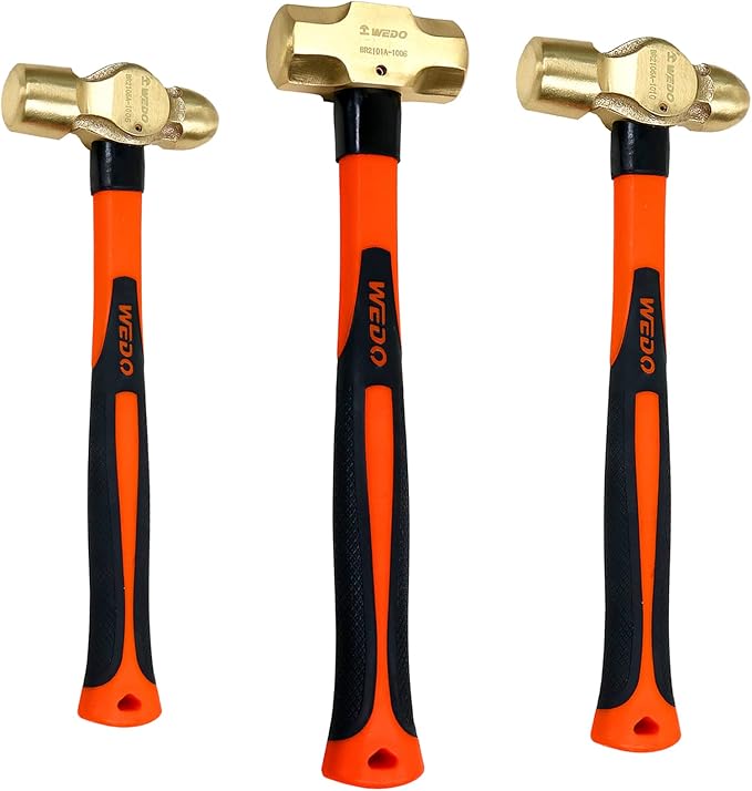 WEDO 3PCS Hammer Set, 3lb Sledge Hammer,1lb Ball Pein Hamme,2lb Ball Pein Hammer,Brass,Fiberglass Handle,Die-Forge,Corrosion Resistant
