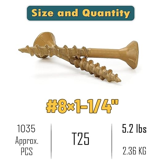 WELLOCKS Deck Screws, Wood Screws, Tan, Superior Rust Resistant, Epoxy Coated, Above 1000 Hour Salt Spray Coating T25 Torx Star Bit Included for Outdoor Wood Fence (5.2LBS Tan, #8횞1-1/4")