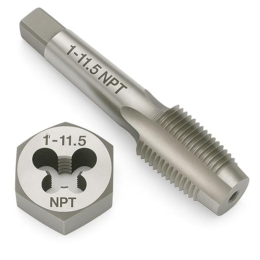 1"-11 1/2 NPT Tap and Die Set ??GCr15 Alloy Steel Pipe Thread Tap and Hex Die Combo, Taper Thread Repair Tool for Conical Pipe Fittings