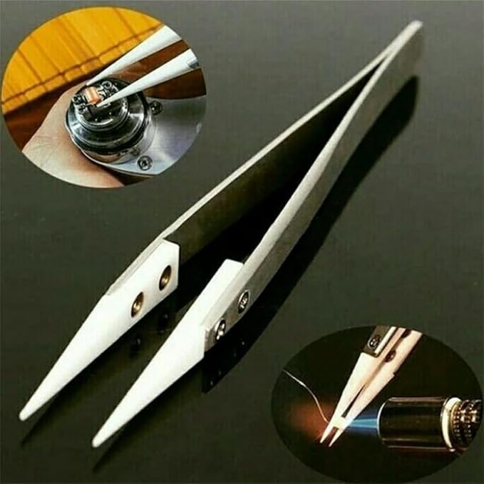 FEITA Precision Pointed Ceramic Tweezers - Temperature Resistant and Anti-Magnetic White Fine Pointy Ceramic Tips Twizzers - For Electronic Repair, DIY Crafting Hobby Tools - 1 Pc