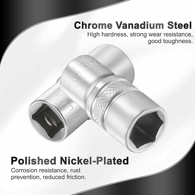 HARFINGTON 6 Points Deep Socket 1/4" Drive 8mm Deep Metric CR-V Steel Polished Nickel Plating Flip Sleeve 25mm / 1" Extra Long Socket Tool for Home Auto Nuts Bolts Repair