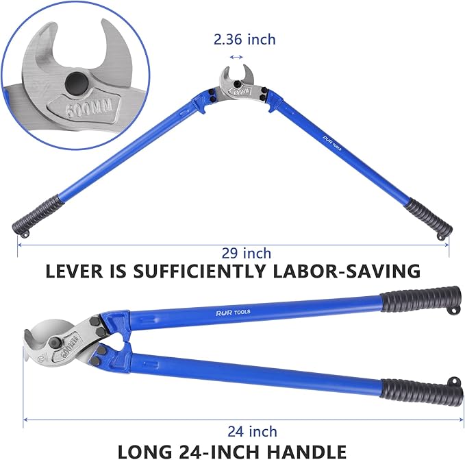 ZrgGea Cable Cutters 24 inch, Industrial-Grade Heavy-Duty Cable Cutter, Forged from T8 Alloy Steel, HRC56, Sharp Cutting. Suitable for Cutting Copper and Aluminum Core Cables, Blue