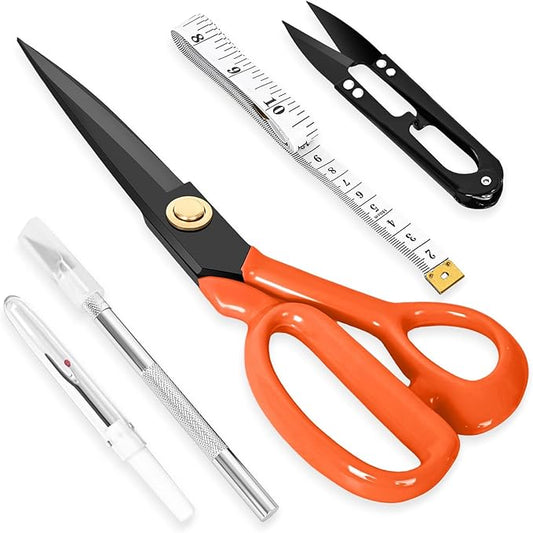 Professional Tailor Scissors Heavy Duty - Multi-Purpose Sewing Fabric Scissors for Leather Cutting Industrial Sharp Shears Home Office Arts, and Crafts (10 Inch) Orange