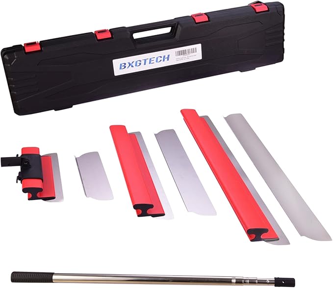 Drywall Tools Skimming Blade with Extension Handle - 12", 20" & 32" Blades with 2 Pack 0.3 mm Blades, Construction Tools End Caps, Wall-Board with Outer Box in Red
