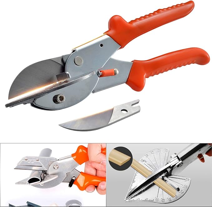 KATUR Multi Angle Miter Shear Cutter Hand Tools 45 Degree to 135 Degree with Spare Blade PVC PE Plastic Pipe Scissors (Orange)