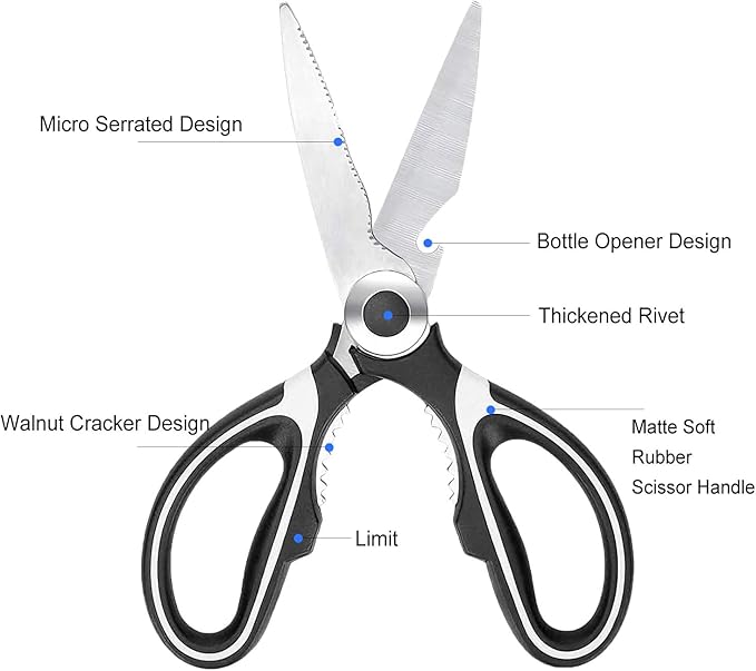 Kitchen Scissors Set of 2 Packs,Heavy Duty Stainless Steel Cooking Shears for Cutting Meat, Bones, Fish, Poultry, Vegetables, Chicken, Sharp Sissors for Dishwasher Safe 2 Packs