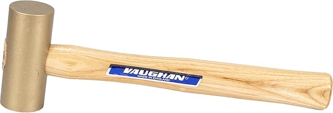 VAUGHAN Solid Brass Mallet, Non Sparking Non Marring 1.5 Lbs Head, Hickory Handle, BM150, VN59312