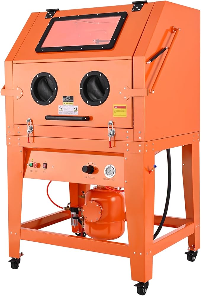 VEVOR Heavy Duty Sandblasting Cabinet Kit with Pressurized Tank, Industrial-Grade Steel Sand Blasting Cabinet - with Dust Collector and Casters for Oversized Parts Surface Finishing, Rust Removal