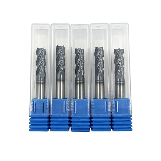 5PCS 1/4 inches Carbide Square End Mill Bits Set, Milling Bits Cutter Carbide End Mills for Alloy Steels/Hardened Steels, HRC 45 Deg Single End 4 Flute AlTiN Coating, 1/4 in