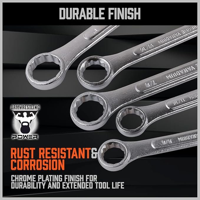 HORUSDY 26-Piece Durable Combination Wrench Set with Roll-up Pouch, Open End Wrench Set for General Household, Garage, Auto Repairs, SAE 1/4??- 1??and Metric 8mm - 24mm