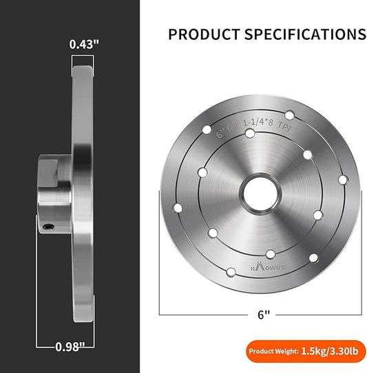 6" Steel Wood Lathe Faceplate,Faceplate for Wood Lathe,Lathe Face Plate Fit for 1-1/4" x 8TPI Spindle with Screwchuck