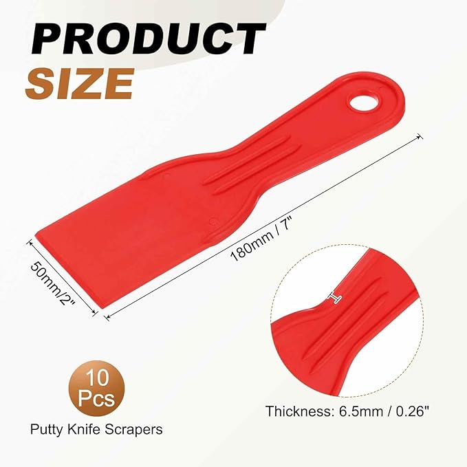 HARFINGTON 10pcs Putty Knife Scraper 2" Width Flexible Plastic Putty Knife Paint Scraper Tool for Taping Drywall Spreading Painting Wall Scratching Red
