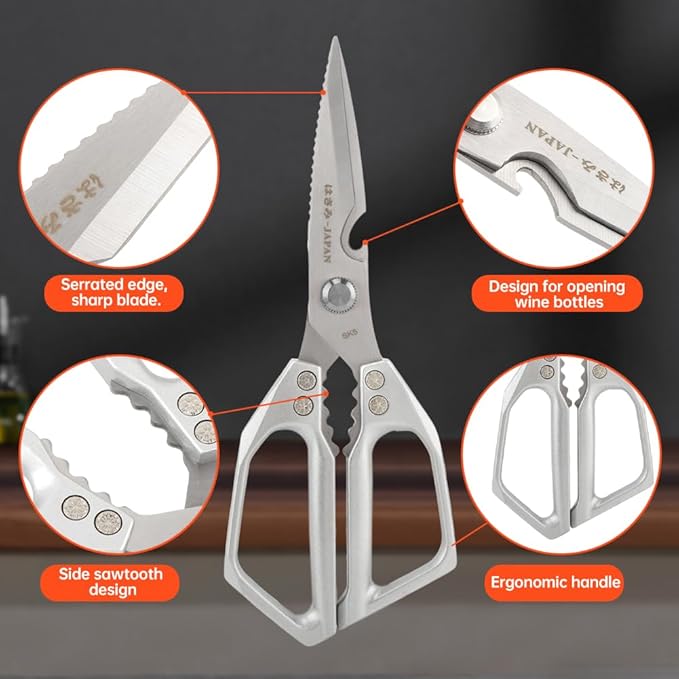 Kitchen Scissors Set, Heavy Duty Sharp Silver Poultry Shears & All Purpose Kitchen Shear, Dishwasher Safe for Cutting Food, Chicken Bones & Turkey(Sliver,Size:2 Size)