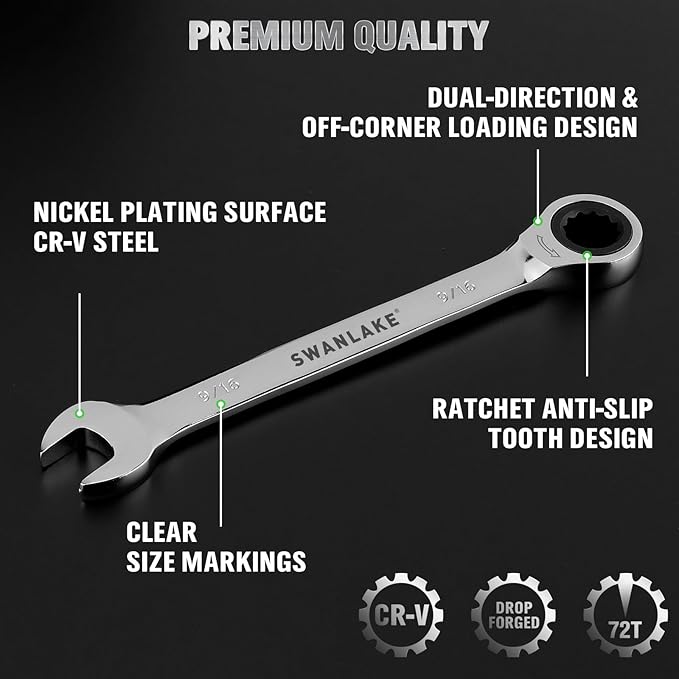 24-Piece Combination Ratchet Wrench Set, Metric (6-18mm) & SAE (1/4''-3/4'') Wrenches Set, 12-Point 72-Tooth Ratchet Spanners with Magnetic Base Organizer, Chrome Vanadium Steel for Auto Mechanic Tool