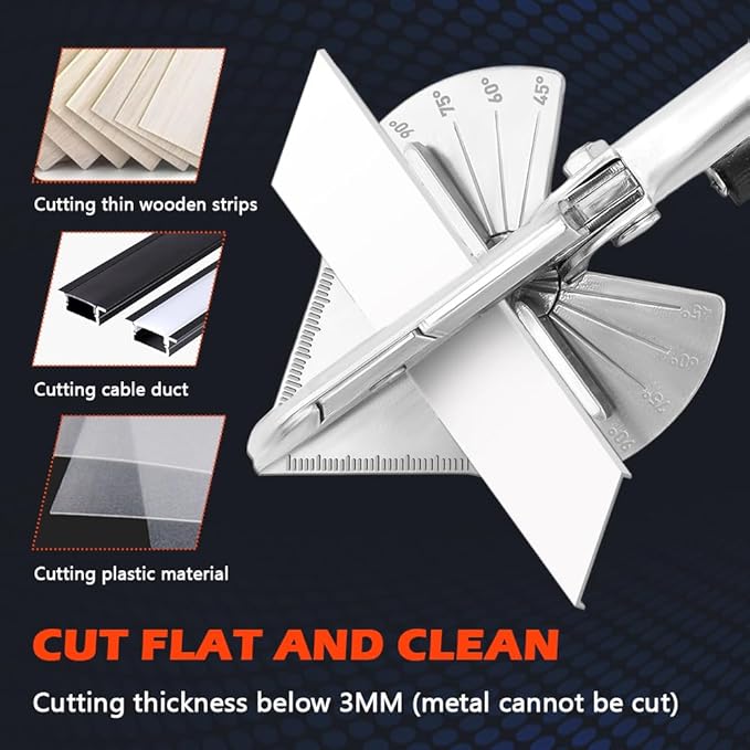 Multi Angle Miter Shears with 10 Replacement Blades, 45-135째 Adjustable Angle Trim Cutter Hand Tool for Cutting Plastic, Wood Trim Molding(COLOR:Black)