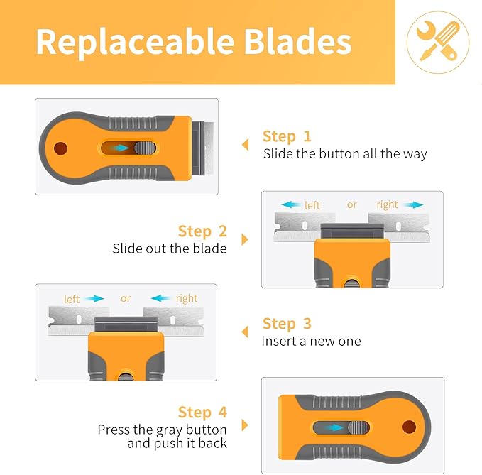 Razor Blade Scraper, 1 Pack Plastic Retractable Glass Scraper with 20 Pcs Extra Razor Blades, Windshield Sticker Remover for Windows Metal Vinyl Car Glue