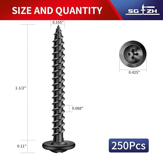 #8 x 1-1/2" Wood Screw 250Pcs Alloy Steel Standard Thread Truss Head Fast Self Tapping Black Oxide by SG TZH