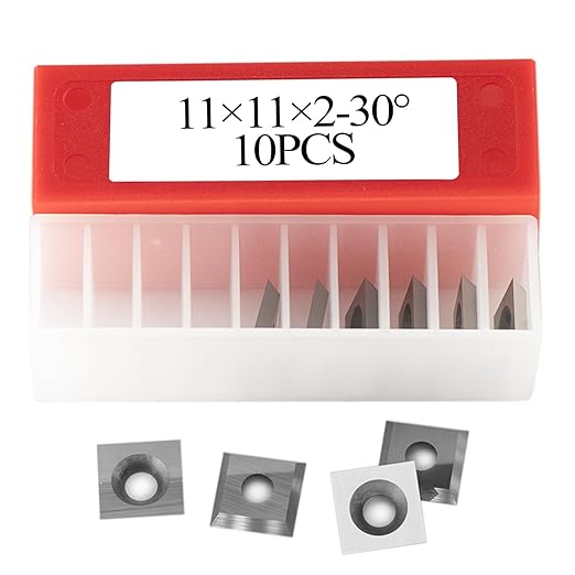 11mm Square Tungsten Carbide Inserts Cutters Knives Replacement Blades 11횞11횞2.0mm-30째for Woodworking Spiral/Helical Planer Cutter Head or Lathe Turning 10pcs
