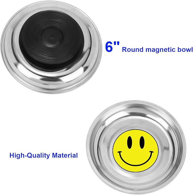 Magnetic Parts Tray 3 Pack, 6" Round Magnetic Parts Bowl, Stainless Steel,for Screw Socket Pin Tools Nuts Bolts Ferruginous Metal Accessories