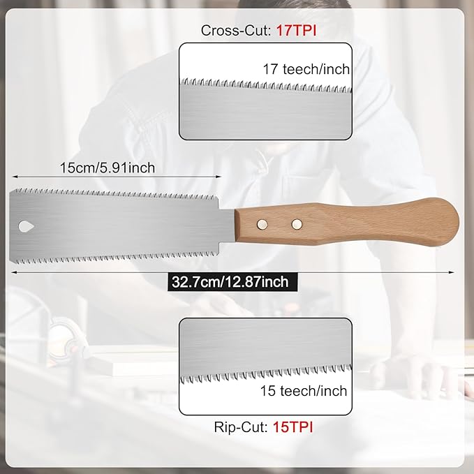 6 Inch Japanese Pull Saw, Double-sided Fine Teeth Wood Saw for Hardwood & Softwood Woodworking Trim (15/17TPI)
