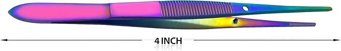 Iris Forceps 4" Rainbow - Fine Tips, Slip-Resistant Grip, Multicolor Stainless Steel Precision Craft Tool for DIY Enthusiasts